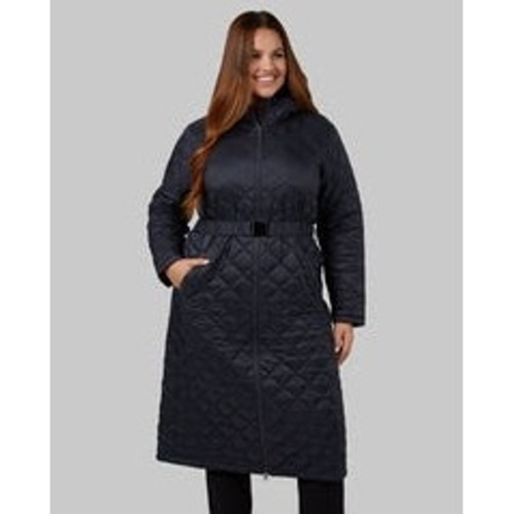 32 Degrees‎ Heat Quilted Hooded Long Coat Duster Full Zip Belted Navy XXL
